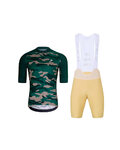 HOLOKOLO Kolesarski dres kratek rokav in kratke hlače - CAMOTRAIL - bež/zelena