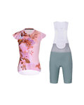 RIVANELLE Kolesarski dres kratek rokav in kratke hlače - MISS FLOWERY - zelena/rožnata