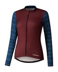 SHIMANO Kolesarski dres z dolgimi rokavi zimski - KAEDE PRINTED LONG - bordo/modra