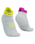 COMPRESSPORT Kolesarske nizke nogavice - PRO RACING V4.0 RUN LOW - bela/rožnata/rumena