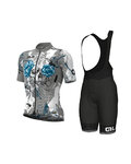 ALÉ Kolesarski dres kratek rokav in kratke hlače - SKULL - črna/bela/siva/svetlo modra