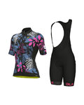 ALÉ Kolesarski dres kratek rokav in kratke hlače - PR-S GARDEN LADY - rožnata/modra/črna