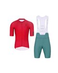 HOLOKOLO Kolesarski dres kratek rokav in kratke hlače - VICTORIOUS - zelena/rdeča