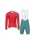 HOLOKOLO Kolesarski dres kratek rokav in kratke hlače - VICTORIOUS - zelena/rdeča