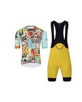HOLOKOLO Kolesarski dres kratek rokav in kratke hlače - WILDLY II - rumena/svetlo modra/večbarvno