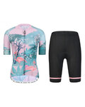 MONTON Kolesarski dres kratek rokav in kratke hlače - FLAMINGO LADY II - rožnata/črna/svetlo modra
