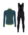 SANTINI Kolesarski zimski set - COLORE PURO+OMNIA - črna/zelena