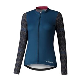 SHIMANO Kolesarski dres z dolgimi rokavi zimski - KAEDE PRINTED LONG - modra