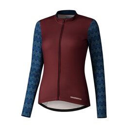 SHIMANO Kolesarski dres z dolgimi rokavi zimski - KAEDE PRINTED LONG - bordo/modra