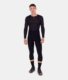 SANTINI Kolesarske 3/4 hlače z naramnicami - CARGO - črna