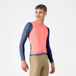 CASTELLI Kolesarski dres z dolgimi rokavi poletni - CORRETTO LS - rožnata/modra