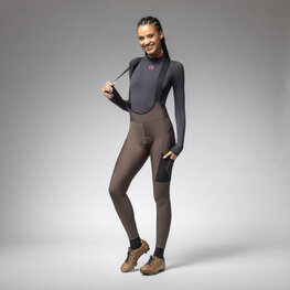 ALÉ Kolesarske dolge hlače z naramnicami - STONES CARGO 2.0 - rjava