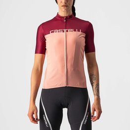 CASTELLI Kolesarski dres s kratkimi rokavi - VELOCISSIMA LADY - bordo/rožnata