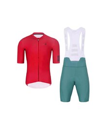 HOLOKOLO Kolesarski dres kratek rokav in kratke hlače - VICTORIOUS - zelena/rdeča
