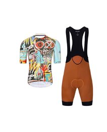 HOLOKOLO Kolesarski dres kratek rokav in kratke hlače - WILDLY II - svetlo modra/večbarvno/rjava