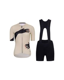 RIVANELLE Kolesarski dres kratek rokav in kratke hlače - HANDS LADY  - črna/bež