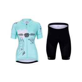 HOLOKOLO Kolesarski dres kratek rokav in kratke hlače - RAZZLE DAZZLE LADY - večbarvno/svetlo modra