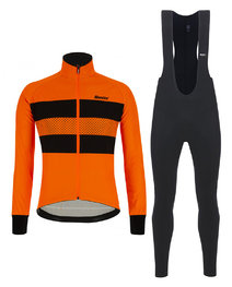 SANTINI Kolesarska  zimska jakna in hlače - COLORE BENGAL WINTER - črna/oranžna