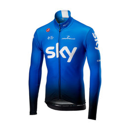 CASTELLI Kolesarski dres z dolgimi rokavi zimski - TEAM SKY 2019 WINTER - bela/svetlo modra/črna