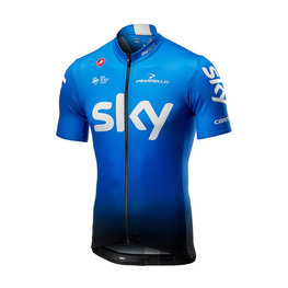 CASTELLI Kolesarski dres s kratkimi rokavi - TEAM SKY FAN 2019 - bela/črna/svetlo modra